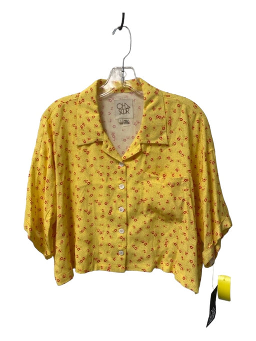 Chasor Size S Yellow & red Viscose Blend Button Up Collared Crop Half Sleeve Top Yellow & red / S