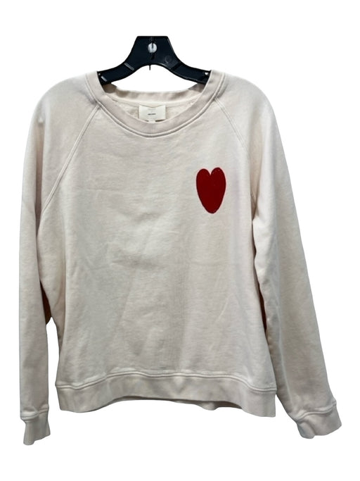 Sezane Size XXL Cream & Red Cotton Long Sleeve Ribbed Neck Heart Print Top Cream & Red / XXL