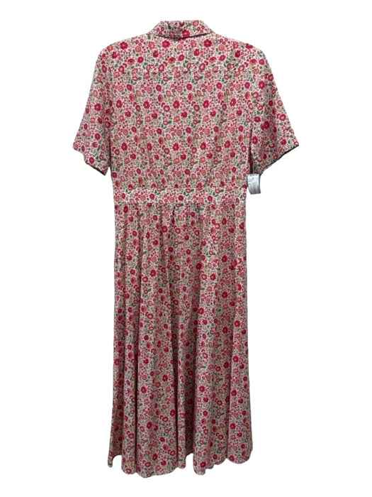 J Crew Liberty Size 4 Red, Pink & Orange Cotton Short Sleeve Floral Midi Dress Red, Pink & Orange / 4