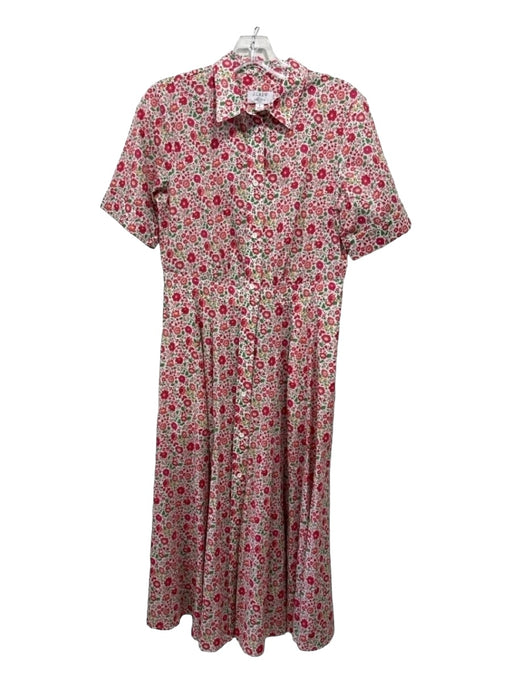 J Crew Liberty Size 4 Red, Pink & Orange Cotton Short Sleeve Floral Midi Dress Red, Pink & Orange / 4