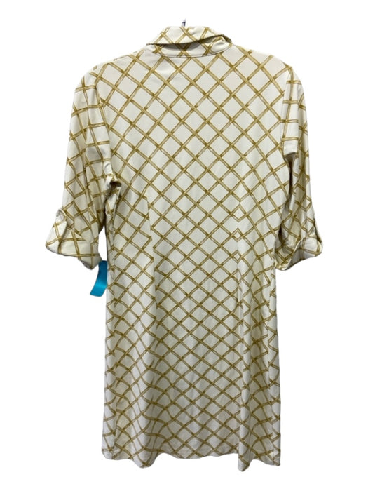 J Mclaughlin Size XS Cream & Brown Nylon Blend Button Front 3/4 Sleeve Dress Cream & Brown / XS