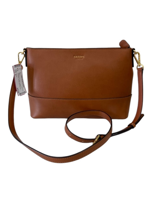 Hazzys Brown Leather Crossbody Top Zip Gold Hardware shoulder strap Bag Brown / S