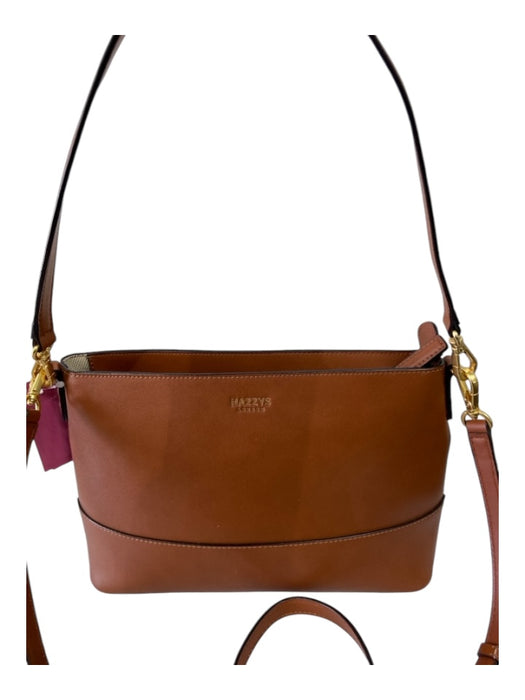 Hazzys Brown Leather Crossbody Top Zip Gold Hardware shoulder strap Bag Brown / S