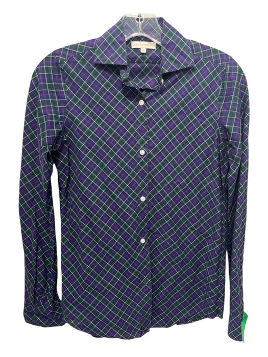 Ann Mashburn Size XS Purple & Green Cotton Plaid Long Sleeve Button Up Top Purple & Green / XS