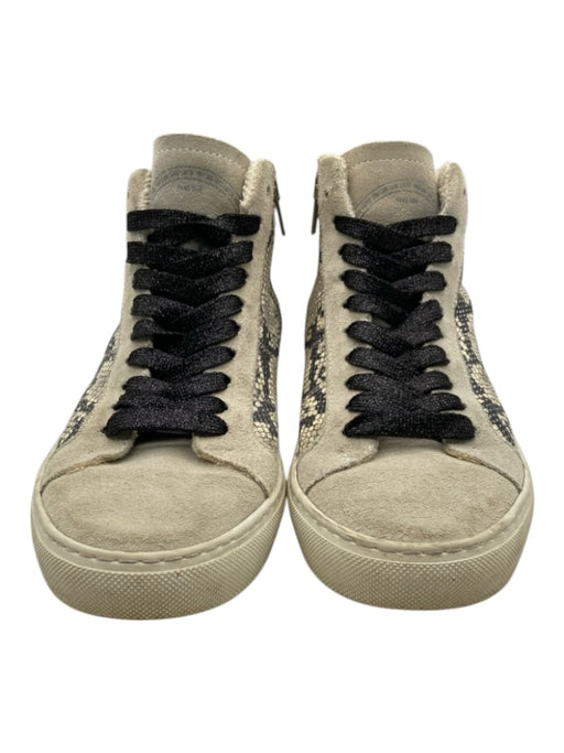 P448 Shoe Size 38 Gray, white & black Suede Lace Up Lizard Embossed Sneakers Gray, white & black / 38