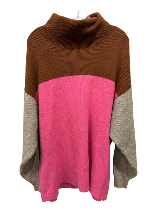 Free People Size Medium Brown, Pink, Beige Rayon Blend Long Sleeve Sweater Brown, Pink, Beige / Medium