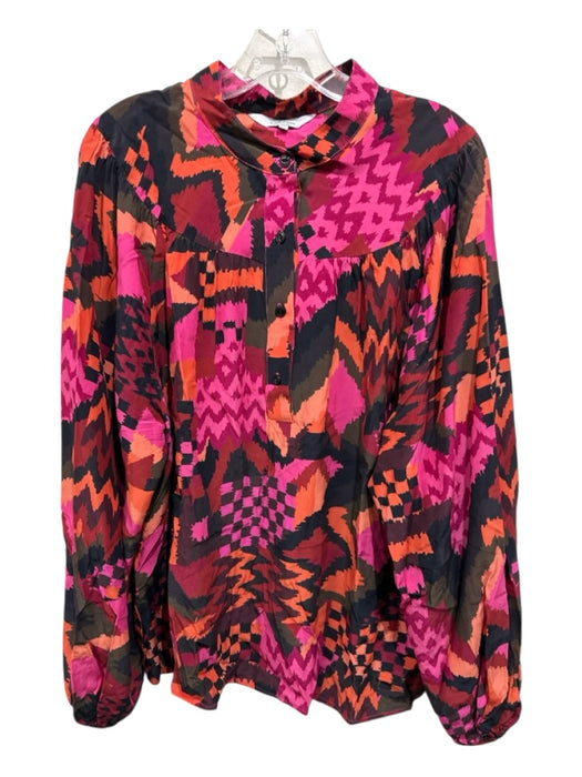 LaRoque Size XL Pink, Orange, Black Rayon Blend Long Sleeve Mixed Print Top Pink, Orange, Black / XL