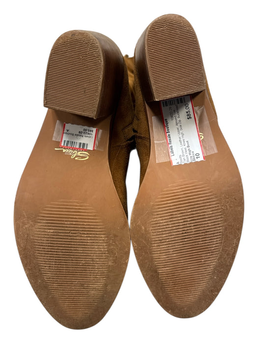 Sbicca Shoe Size 10 Tan Brown Leather Upper Almond Toe Block Heel Side Zip Boots Tan Brown / 10