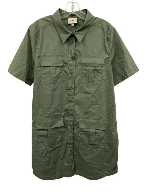 Tuckernuck Size XL Green Cotton Short Sleeve Button Up Pockets Collar Dress Green / XL