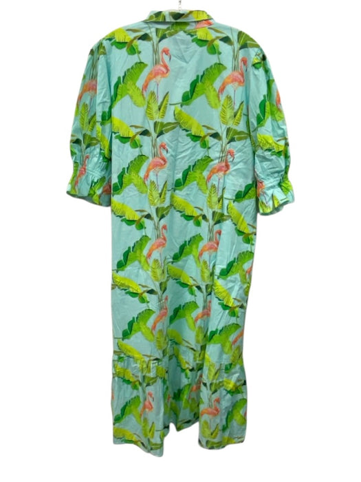 Holly Shae Design Size M/L Blue, Green & Multi Cotton Button Up Tropical Dress Blue, Green & Multi / M/L