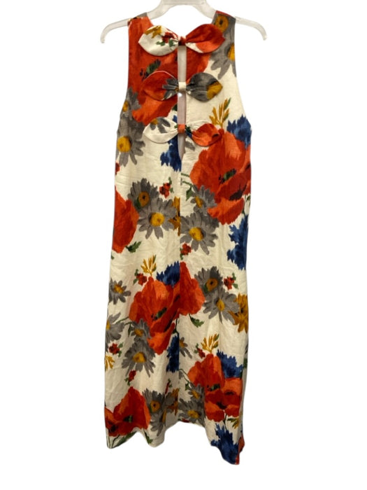 Tuckernuck Size XL Beige, Red, Multi Linen & Cotton Floral Sleeveless Midi Dress Beige, Red, Multi / XL