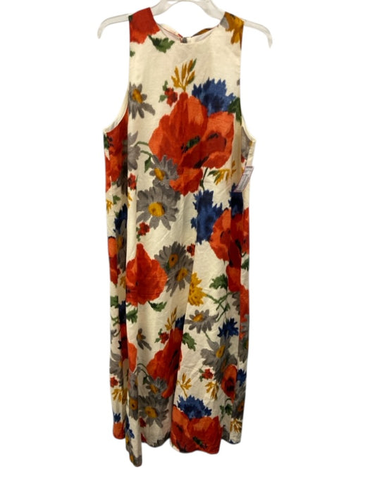Tuckernuck Size XL Beige, Red, Multi Linen & Cotton Floral Sleeveless Midi Dress Beige, Red, Multi / XL
