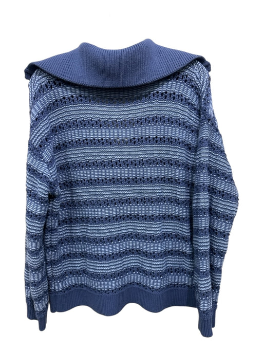 525 Size M Periwinkle & Light Blue Cotton Open Knit V Neck Collar Sweater Periwinkle & Light Blue / M