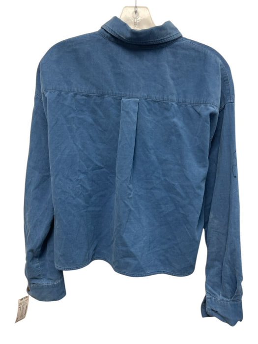 Tuckernuck Size M Blue Cotton Corduroy Long Sleeve Button Up & Collar Crop Top Blue / M
