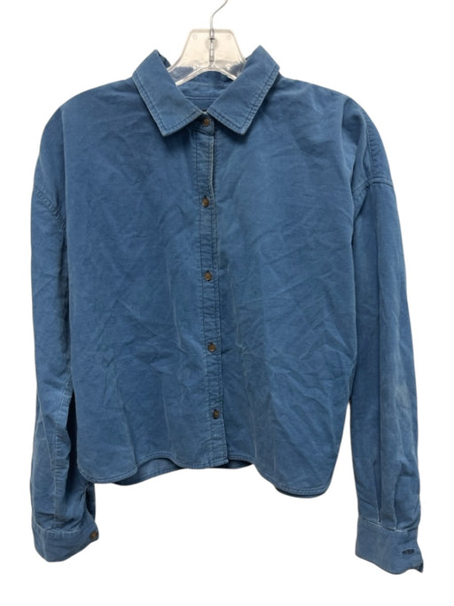 Tuckernuck Size M Blue Cotton Corduroy Long Sleeve Button Up & Collar Crop Top Blue / M