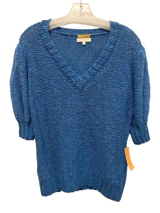 Ann Mashburn Size S Light Blue, Yellow & Black Cotton Blend Open Knit Sweater Light Blue, Yellow & Black / S