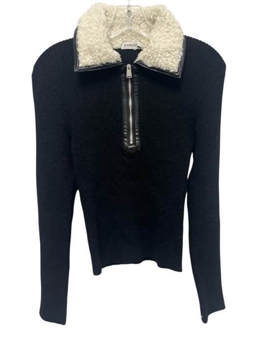 Simkhai Size M Black & Cream Viscose Blend Ribbed Knit 1/4 Zip Collar Sweater Black & Cream / M