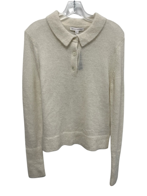 Banana Republic Size M Cream Alpaca Blend 1/4 Button Collar Sweater Cream / M