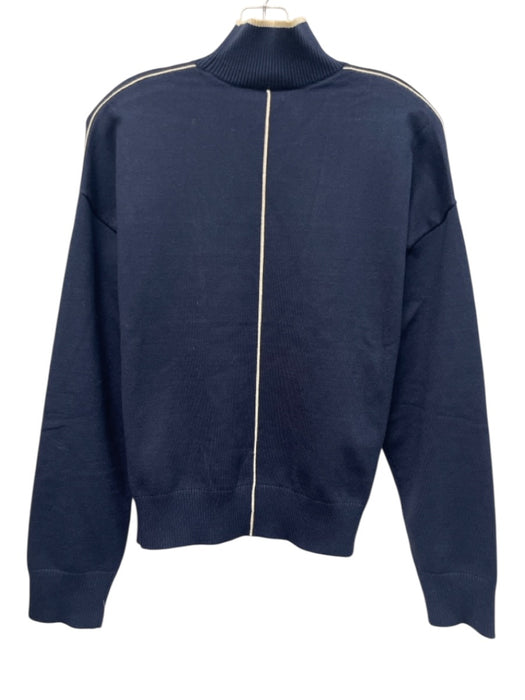 Alala Size S Navy & Cream Rayon Blend Knit Ribbed Mock Neck Piping Logo Sweater Navy & Cream / S