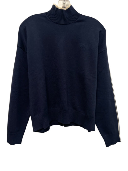 Alala Size S Navy & Cream Rayon Blend Knit Ribbed Mock Neck Piping Logo Sweater Navy & Cream / S