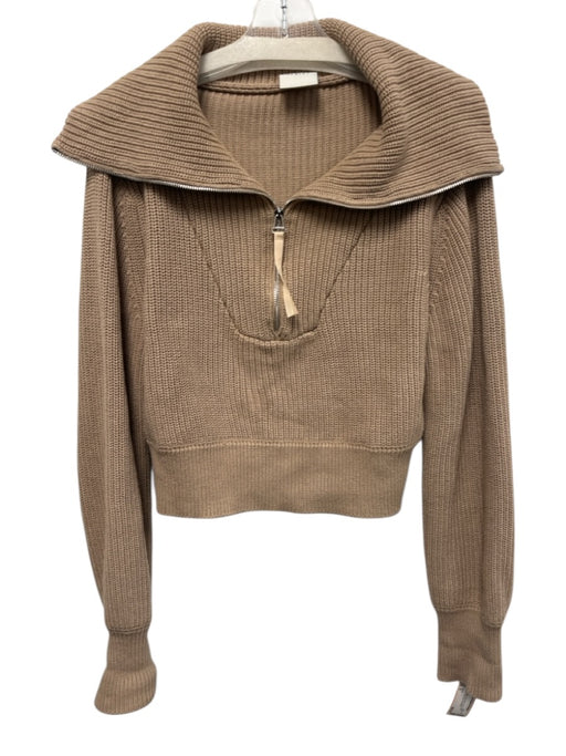 Varley Size S Tan Cotton Rib Knit 1/2 Zip Mock Collar Over Size Sweater Tan / S