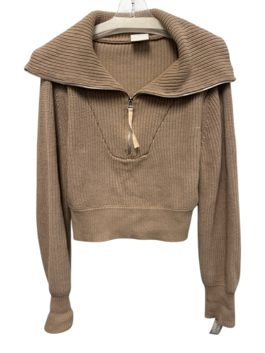 Varley Size S Tan Cotton Rib Knit 1/2 Zip Mock Collar Over Size Sweater Tan / S