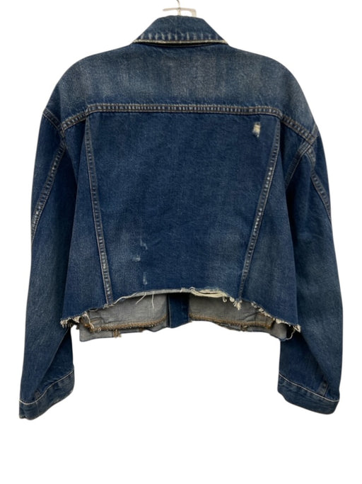 Boyish Size M Medium Wash Cotton Blend Denim Distressed Raw Hem Jacket Medium Wash / M