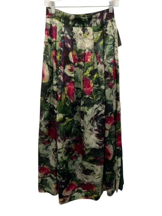Ann Mashburn Size S Green & Pink Silk Blend Abstract Wrap Maxi Skirt Green & Pink / S