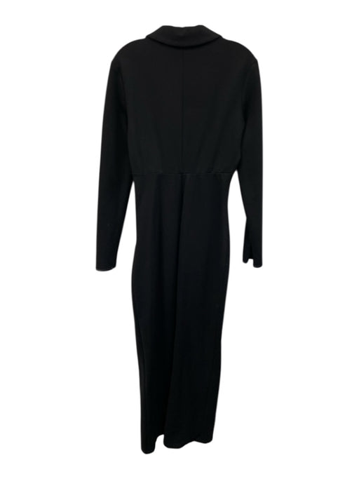 Staud Size M Black Rayon Blend Satin Trim Lapel Back Slit Maxi Dress Black / M