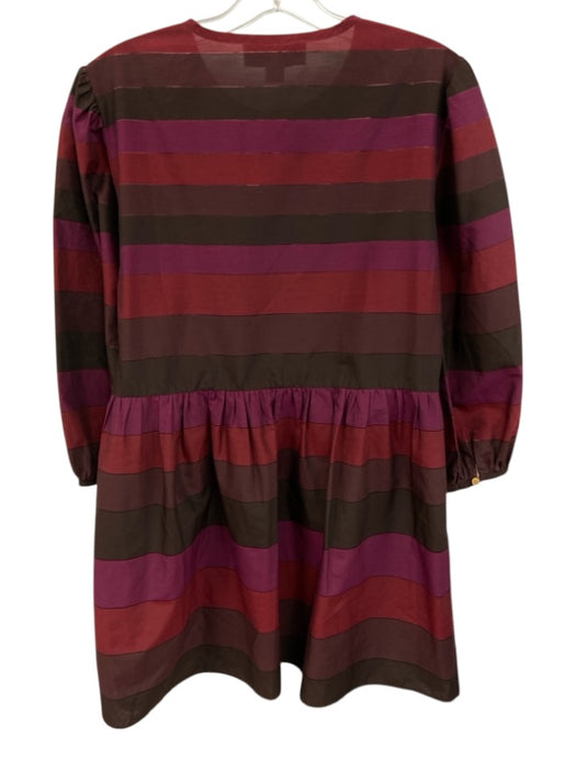 Rachel Zoe Size 6 Purple & Burgundy Cotton Blend Stripe Tassel Tie neck Dress Purple & Burgundy / 6