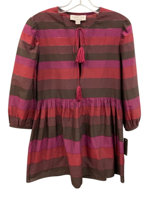 Rachel Zoe Size 6 Purple & Burgundy Cotton Blend Stripe Tassel Tie neck Dress Purple & Burgundy / 6
