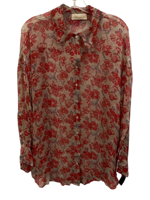 Natalie Martin Size M Red, Pink, Purple Viscose Semi Sheer Floral Top Red, Pink, Purple / M
