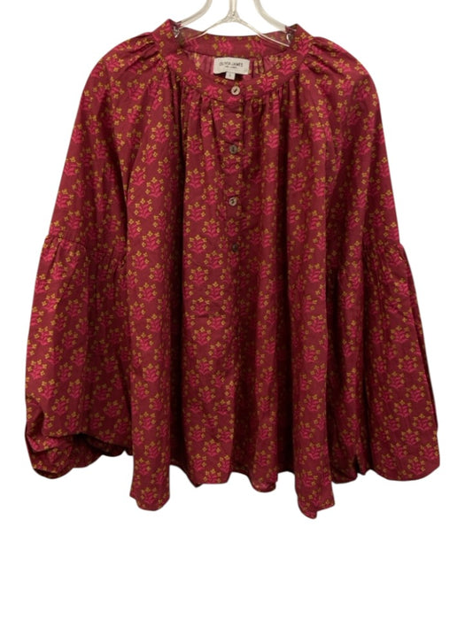 Olivia James the Label Size L magenta pink & brown Cotton Flowers Top magenta pink & brown / L