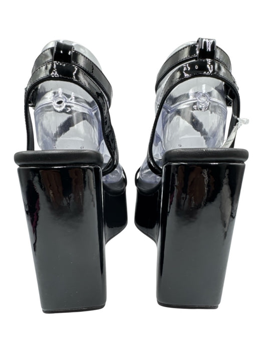 Lonza Shoe Size 40 Black Patent Leather Criss Cross Ankle Strap Platform Sandals Black / 40