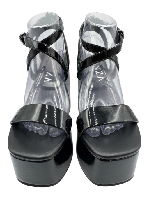 Lonza Shoe Size 40 Black Patent Leather Criss Cross Ankle Strap Platform Sandals Black / 40