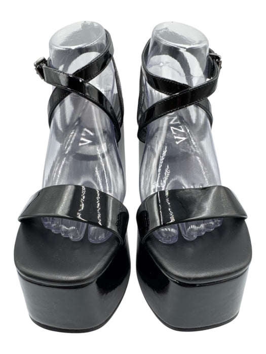 Lonza Shoe Size 40 Black Patent Leather Criss Cross Ankle Strap Platform Sandals Black / 40
