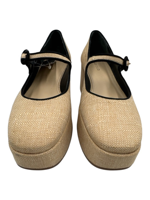 Larroude Shoe Size 9 Beige & Black fabric upper Leather Lining Mary Jane Flats Beige & Black / 9