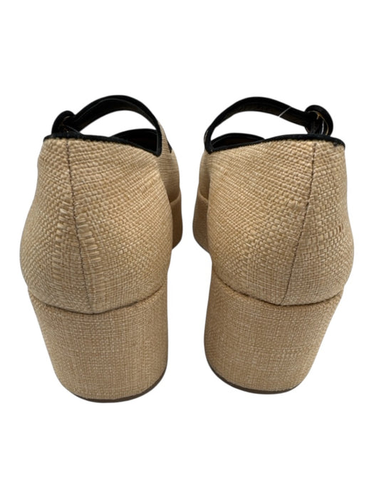 Larroude Shoe Size 9 Beige & Black fabric upper Leather Lining Mary Jane Flats Beige & Black / 9