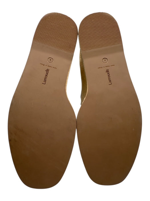 Larroude Shoe Size 9 Beige & Black fabric upper Leather Lining Mary Jane Flats Beige & Black / 9