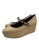 Larroude Shoe Size 9 Beige & Black fabric upper Leather Lining Mary Jane Flats Beige & Black / 9