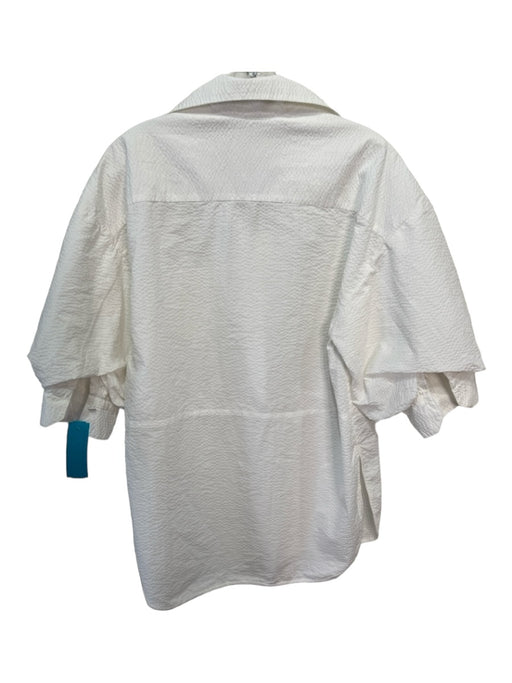 Silvia Tcherassi Size XS White Cotton Collared Button Up Textured Top White / XS