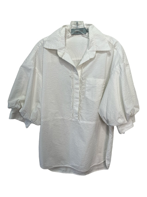 Silvia Tcherassi Size XS White Cotton Collared Button Up Textured Top White / XS