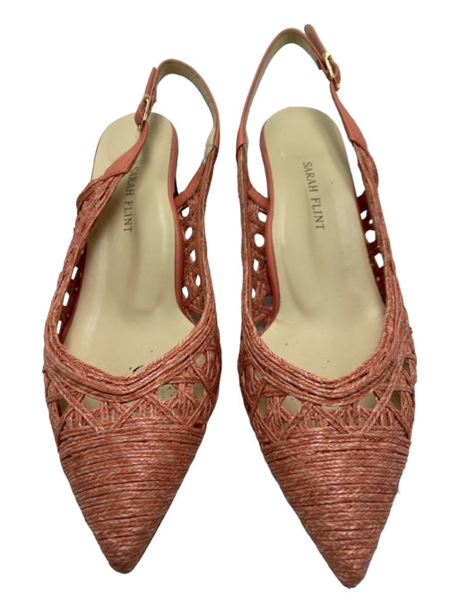 Sarah Flint Shoe Size 39 Coral Pink Jute Woven Pointed Toe Slingback Pumps Coral Pink / 39