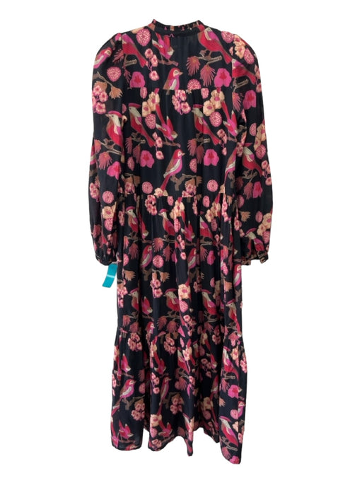 Olivia James the Label Size XS Black Pink Beige Cotton Floral & Birds Maxi Dress Black Pink Beige / XS