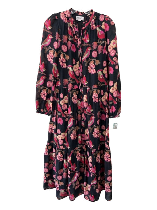 Olivia James the Label Size XS Black Pink Beige Cotton Floral & Birds Maxi Dress Black Pink Beige / XS