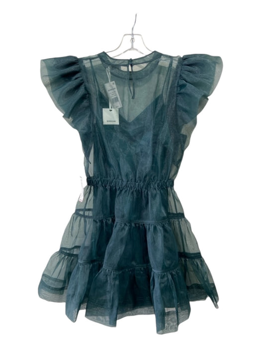 Simkhai Size 2 Dark Green Polyester Sheer Knee Length Tiered Dress Dark Green / 2