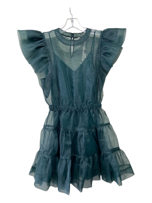 Simkhai Size 2 Dark Green Polyester Sheer Knee Length Tiered Dress Dark Green / 2