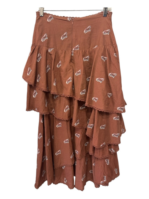 Farm Rio Size S Brown & Multi Missing Fabric Tag Maxi Back Zip Tiered Skirt Brown & Multi / S