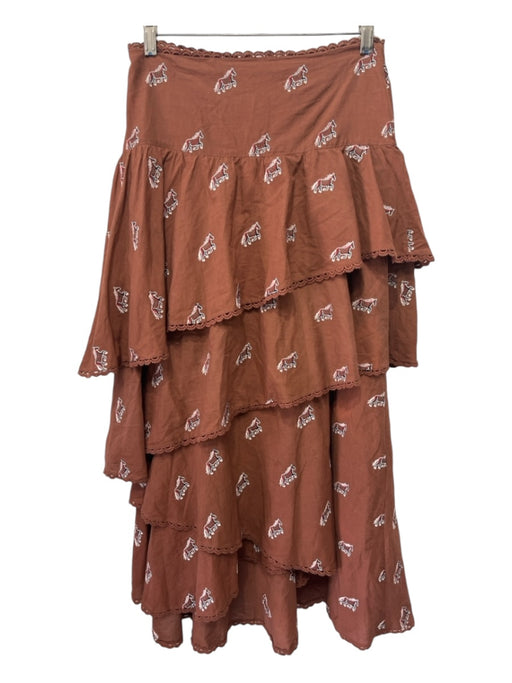 Farm Rio Size S Brown & Multi Missing Fabric Tag Maxi Back Zip Tiered Skirt Brown & Multi / S