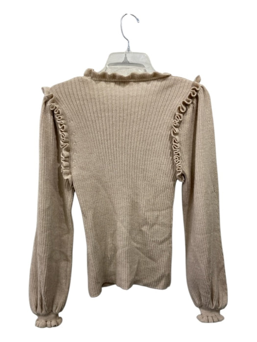 Ulla Johnson Size P Beige Alpaca & Silk Ruffle Neck Long Balloon Sleeve Sweater Beige / P